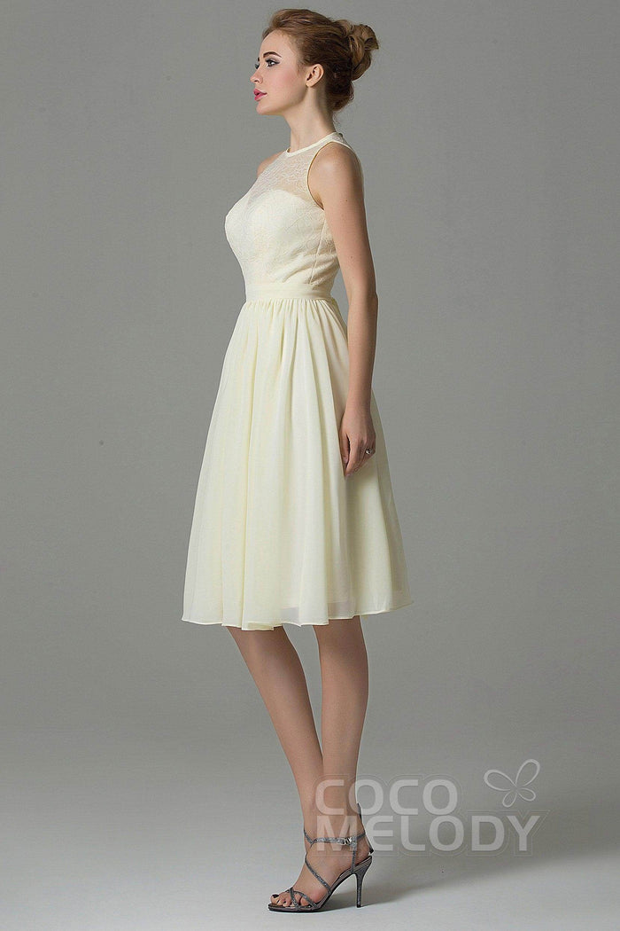 A-Line Knee Length Lace Short Bridesmaid Dress COZK16003CR - COCOMELODY