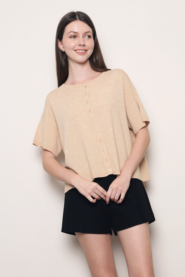 Ash Lane Button Down Knit Blouse Honey Oat