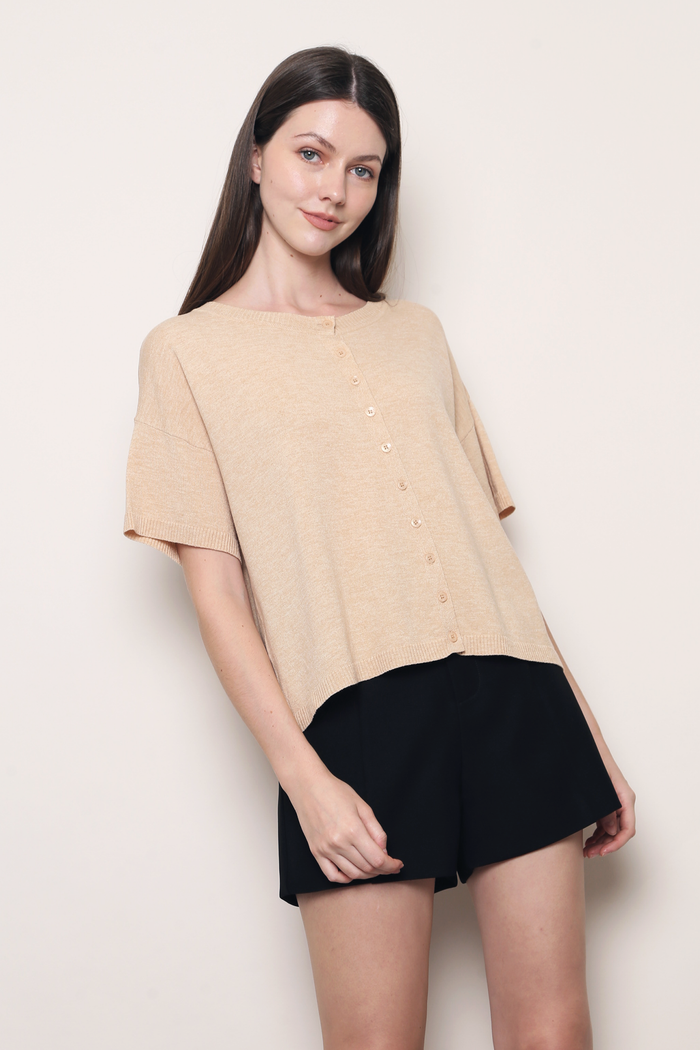 Ash Lane Button Down Knit Blouse Honey Oat