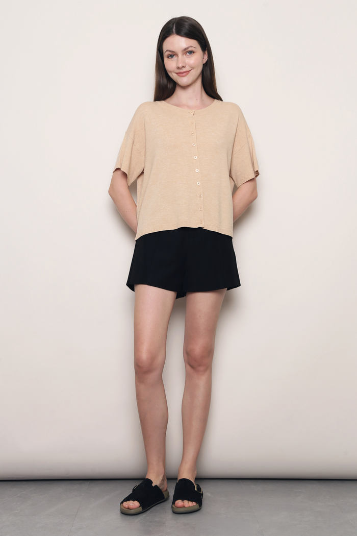 Ash Lane Button Down Knit Blouse Honey Oat