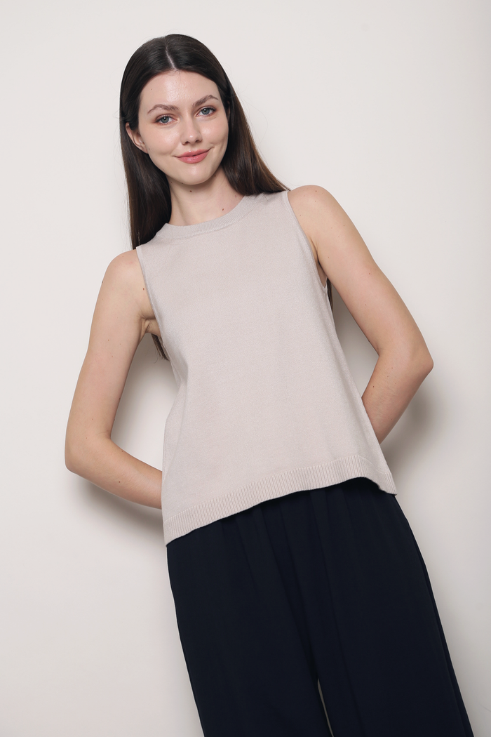 Boulevard Sleeveless Knit Vest Cream