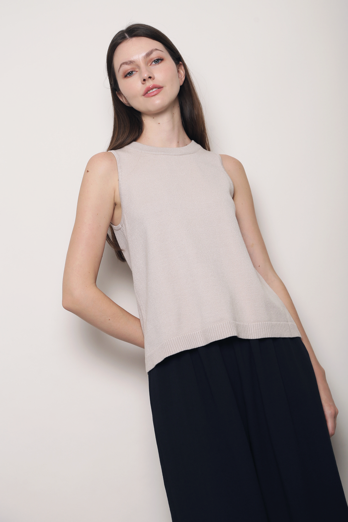Boulevard Sleeveless Knit Vest Cream