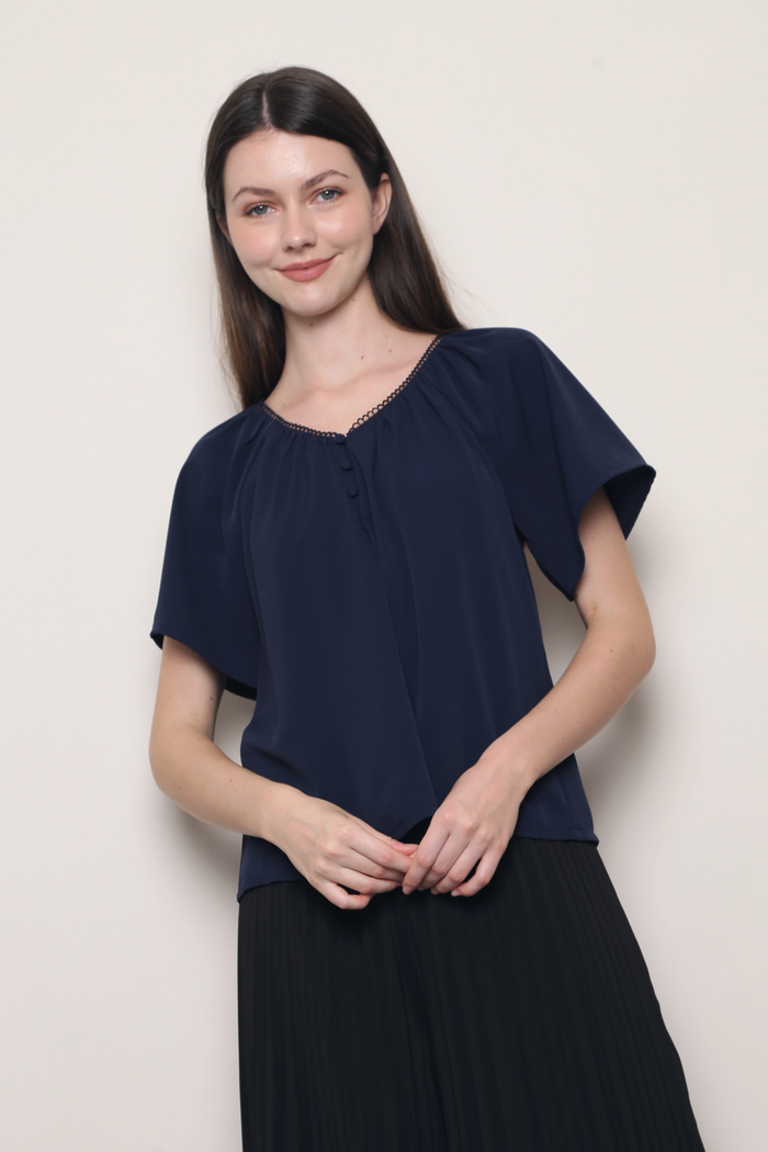 Loop Muse Flutter Blouse Navy