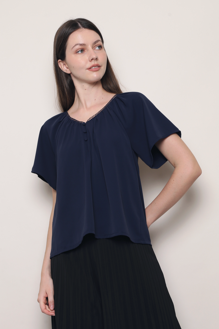 Loop Muse Flutter Blouse Navy