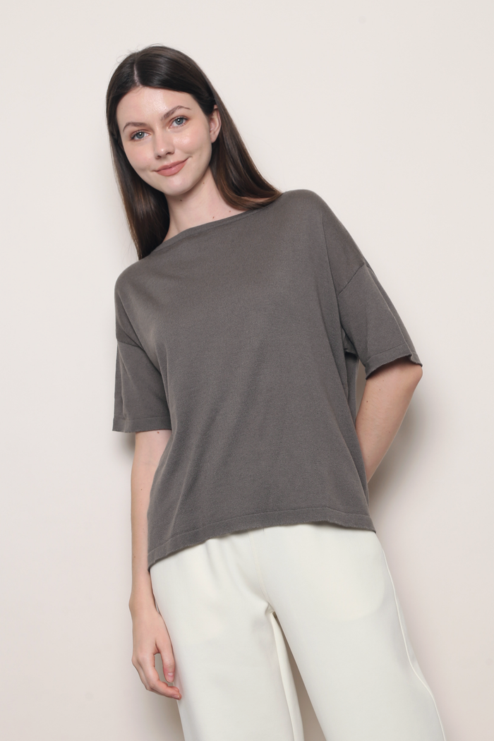 Mellow Mood Wide Neck Knit Top Grey