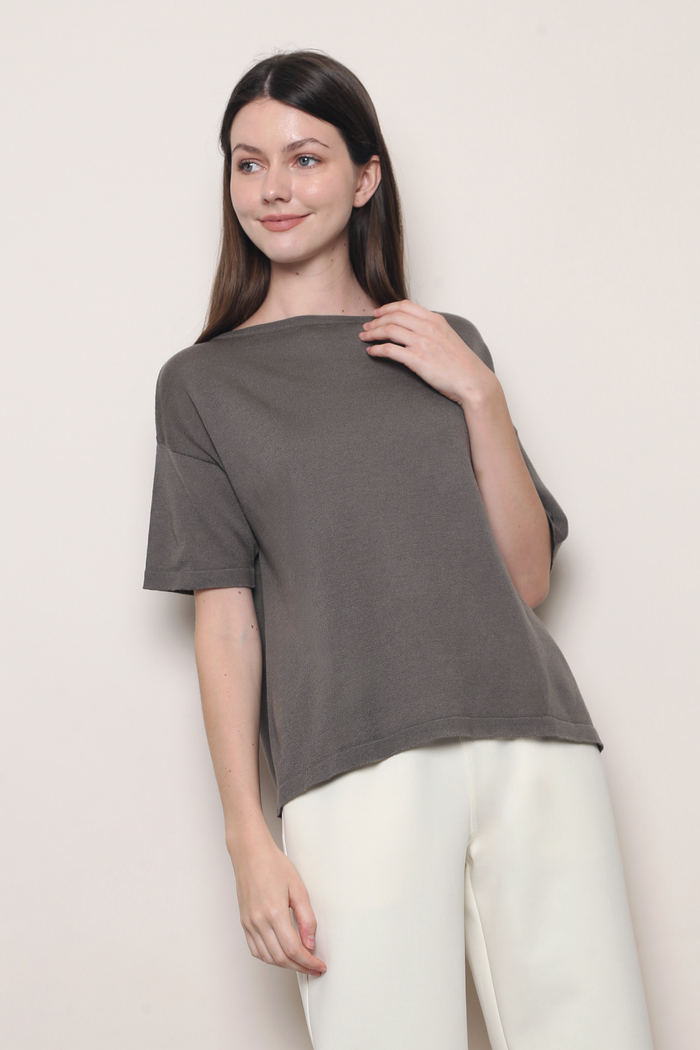 Mellow Mood Wide Neck Knit Top Grey