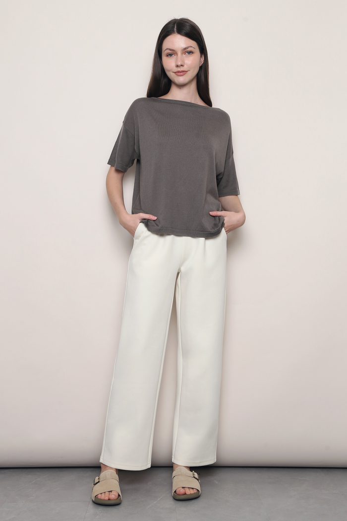 Mellow Mood Wide Neck Knit Top Grey