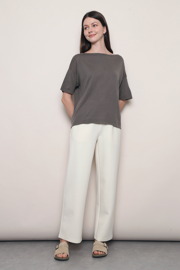 Mellow Mood Wide Neck Knit Top Grey