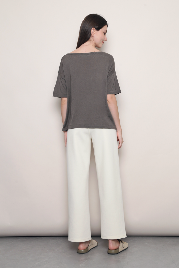 Mellow Mood Wide Neck Knit Top Grey