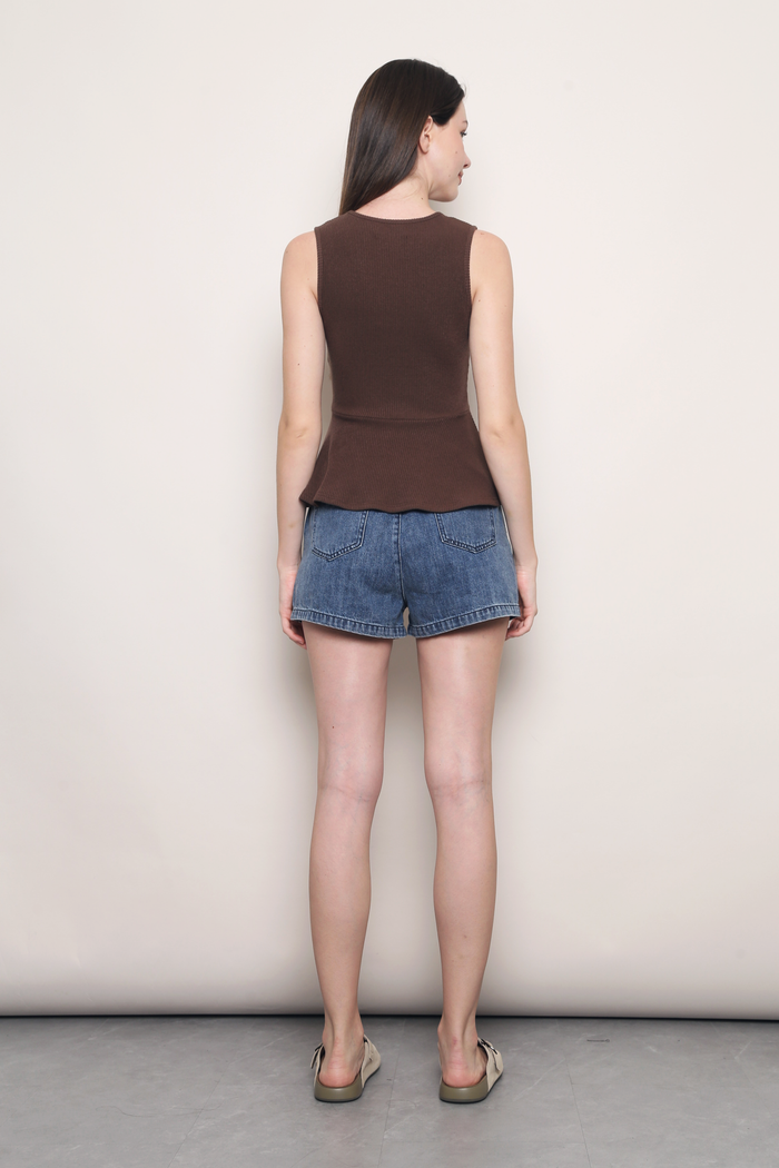 Rosie V2 Ribbed Peplum Blouse Brown
