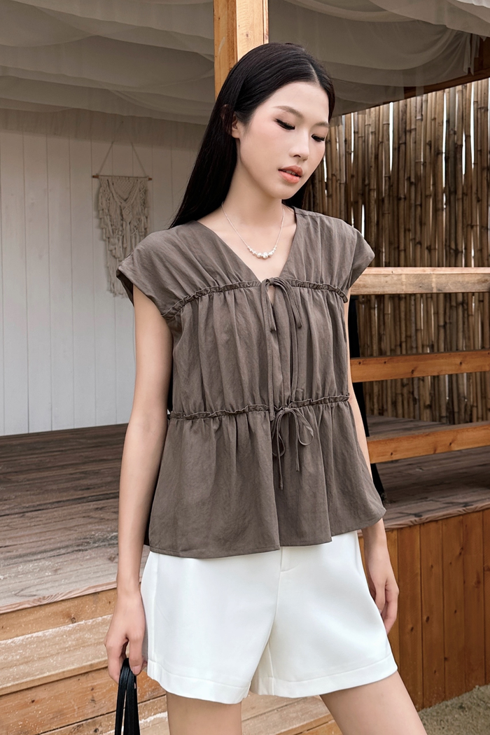 Souffle Ruffles Blouse Brown (Restock)