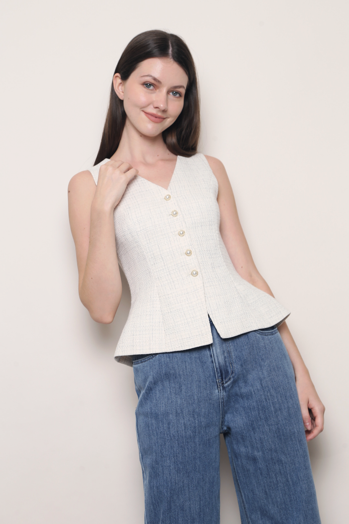 Upper East Tweed Vest Top White