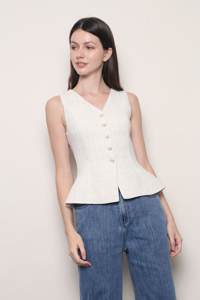 Upper East Tweed Vest Top White